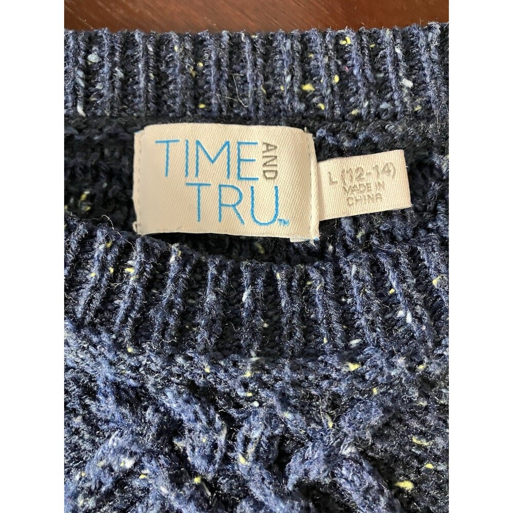 Time and Tru Womens Blue Speckled Knit Sweater Large - Picture 2 of 7